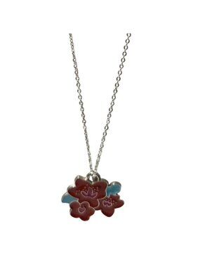 Floral Pendant Necklace Red Blue Enamel Flowers Dainty Whimsical Fashion Jewelry